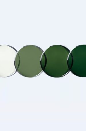 Verrexperts Transitions® Graphite Green photochromic lenses on clear glasses.